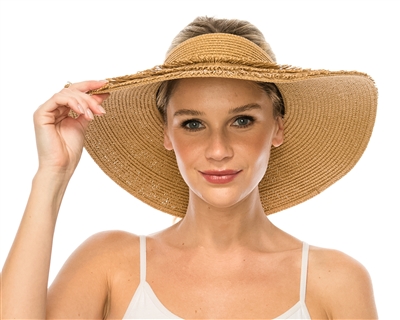 Wholesale crownless straw sun visor hats fringe edge sun hat