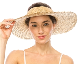 Wholesale crownless straw sun visor hats fringe edge sun hat