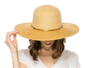Wholesale Wide Brim Sun Hat Gold Accent - Wholesale Womens Resort Hats