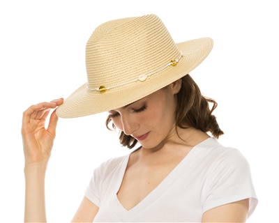 Wholesale Womens Summer Straw Panama Hats Seashell Trim Beach Hats Wholesale