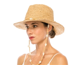 1984 Raffia Straw Crochet Sun Hat w/ Beaded Strap