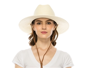Wholesale Paper Raffia Straw Western Hats - Women's Sun Hat with Chin Cord