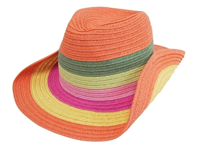 wholesale kids cowboy hats - straw orange stripes