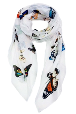 140cm x 140cm Butterfly print cotton scarf Pale green Lightweight summer shawl MALAM Gift for her