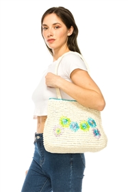 wholesale vintage straw bags - crochet straw handbags with flowers