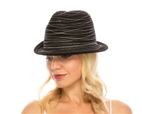 wholesale felt fedora hats - black womens hat with spiral stitching