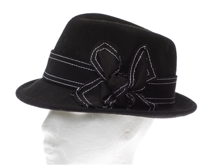 Wholesale Church Hats - Black Felt Fedora Dress Hat