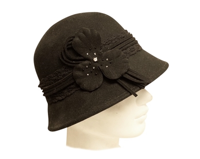 wholesale felt bucket hats lace band and flower