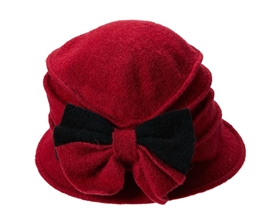 2189 Red Wool Cloche with 2-Tone Bow