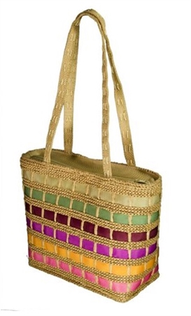 wholesale straw handbag  grosgrain trim