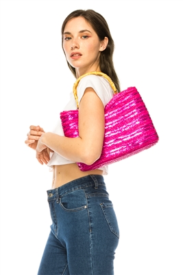 wholesale pink bags - sequins straw handbag