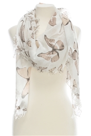 Wholesale Cotton Summer Scarves - Butterfly with Hand Pulled Fringe