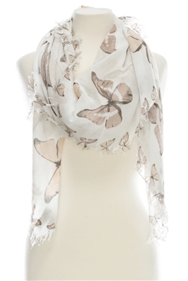 Wholesale Cotton Summer Scarves - Butterfly with Hand Pulled Fringe