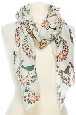 Wholesale Cotton Summer Scarves -  Flowers & Bird
