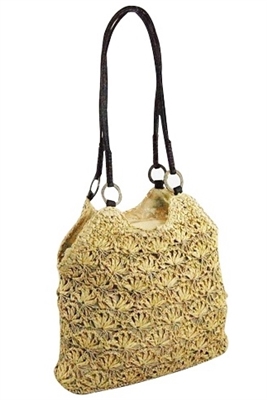 2260 Crochet Straw Bag with Leather Handles