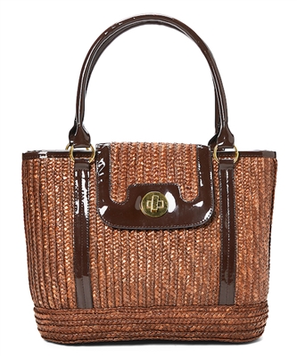 bulk small straw handbags - wholesale vintage straw bags - patent vinyl trim