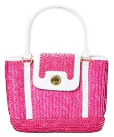 2267 Straw Handbag with Patent Vinyl Trim - Fuchsia