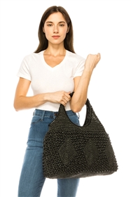 wholesale straw and wood bead handbag purse