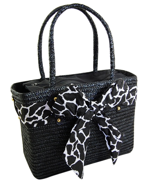 2288 Straw Handbag with Animal Print Sash