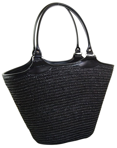 black straw tote bag