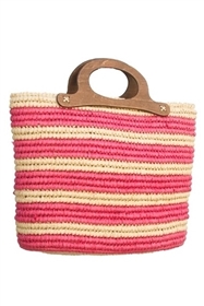 2308 Striped Crochet Straw Handbag - PINK