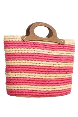 wholesale pink bags - striped crochet straw handbag