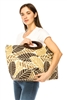 wholesale large toyo straw tote bags leaf print