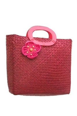 wholesale pink bags - seagrass straw bags purse w fabric flower