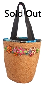 wholesale straw bucket tote  multicolor wood beads