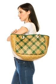 wholesale patterned seagrass handbag  rope handles