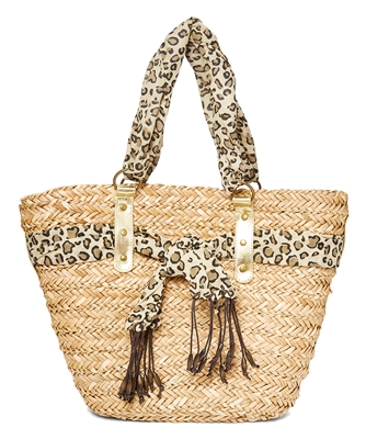 wholesale straw handbags seagrass resort bag leopard trim