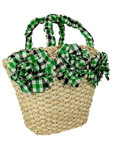 wholesale straw handbag  gingham trim