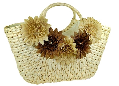 wholesale handwoven cornhusk straw handbag with silk flowers