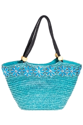 Bulk Women's Straw Bags - Large Straw Handbags with Sequins Flowers -  Wholesale Beach Bags