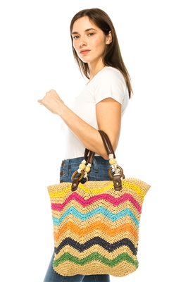 wholesale zigzag crochet straw bag