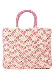 wholesale pink bags - woven cornhusk & ribbon handbag