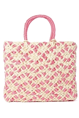 wholesale pink bags - woven cornhusk & ribbon handbag