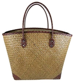 2391L Seagrass Straw Tote with Leather Trim