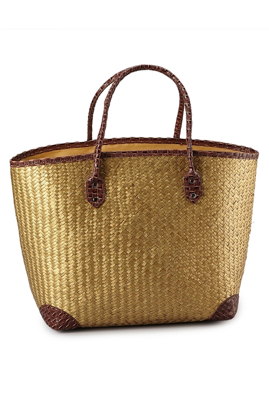 Woven Raffia Tote - Straw Bag - Leather Straw Bag - Large Tote Bag - Leather Top Handles