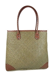 wholesale seagrass handbag  leather trim