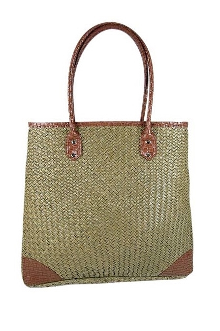 2392 Seagrass Handbag with Leather Trim