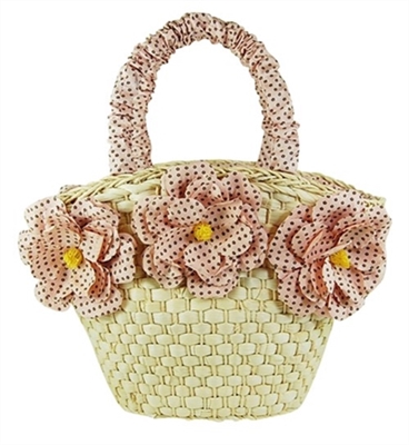 bulk straw baskets - wholesale small straw bags - floral print