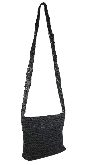 Vtg MM Straw Black Crochet Bag Straw & Gold tone handles Inner Coin & Zip  Pocket