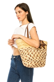 wholesale woven ribbon and cornhusk tote bag
