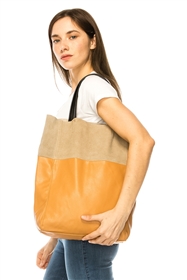 wholesale suede and vegan leather tote bag