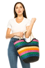 wholesale striped straw tote bags rope handles