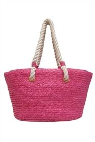 wholesale pink bags - straw beach tote bags with rope handles