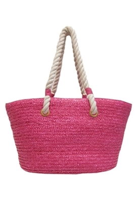 wholesale pink bags - straw beach tote bags with rope handles