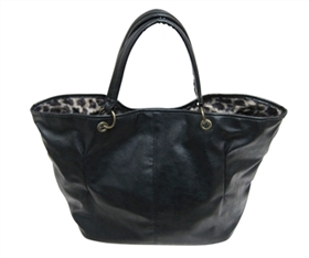 faux leather handbag with leopard lining