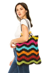 wholesale multicolor zigzag crochet straw handbag